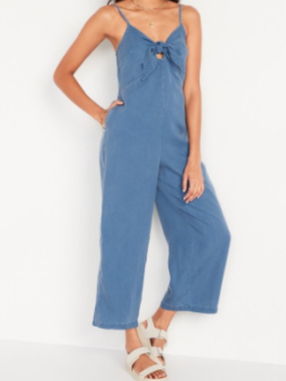 Old Navy Sleeveless Knotted-Tie Jumpsuit - Tencel Lyocell denim - light blue